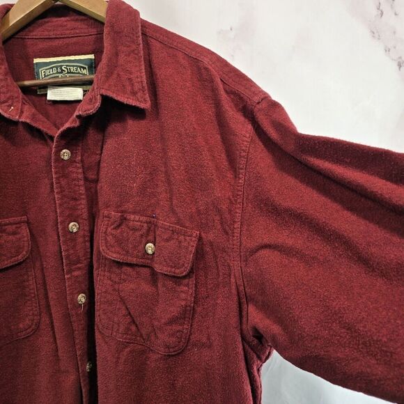 Field & Stream Shirt Mens Large Red Button Flannel Heavyweight Shacket Chamois - Picture 8 of 9